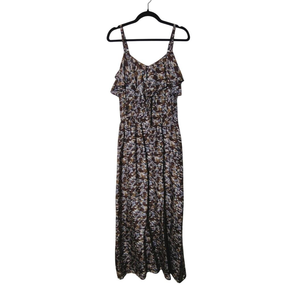 Bird by Juicy Couture Silk Ruffle Brown Abstract Y2K Maxi Slip Dress Medium